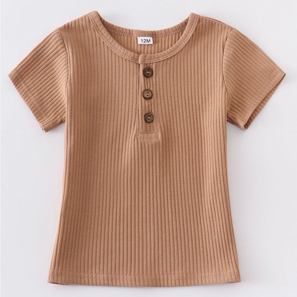 Kids Tan Ribbed Button-Front Shirt